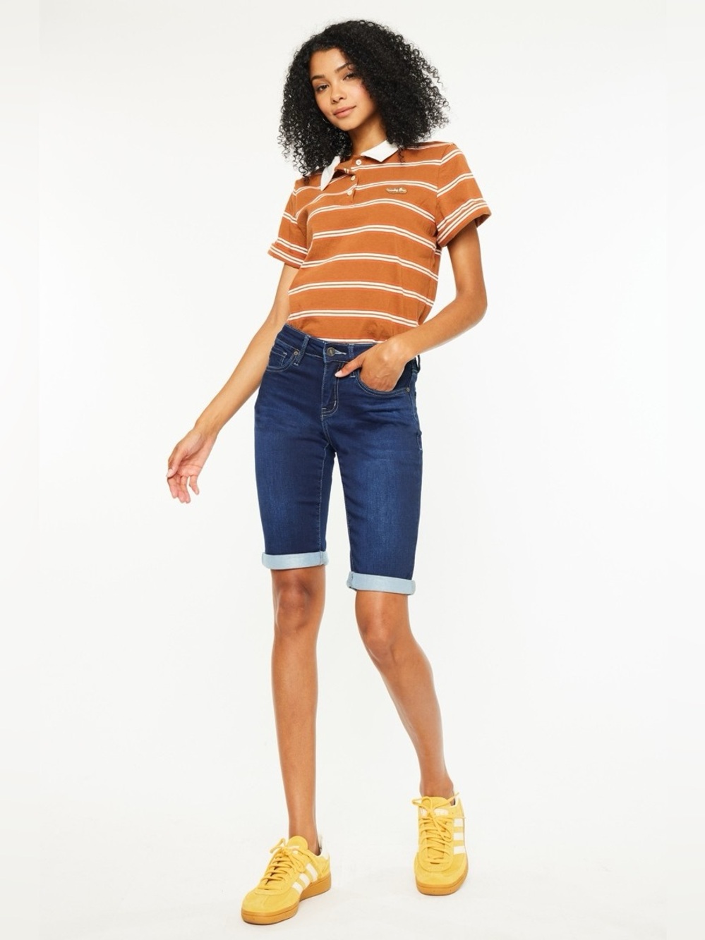 Kancan Mid Rise Bermuda Denim Shorts